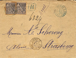 1893- Enveloppe RECC De Saint-Pierre Affr. N°24 X 2 ( E Différents ) + LIGNE T / PAQ.FR.N°3 - Briefe U. Dokumente