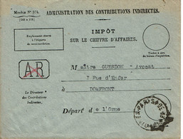 Enveloppe En Franchise Des Contributions Indirectes D'Alençon - Modèle N° 374 - Cachet "IMPRIMES PARIS P.P 38". - Burgerlijke Brieven Zonder Portkosten