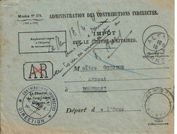 1944 - Enveloppe En Franchise De L'Administration De Contributions Indirectes D'Alençon - Modèle N° 374 - Frankobriefe