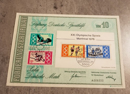 GERMANY OLYMPIAD MONTREAL 1976 SHEET NATIONAL OLYMPIC COMMITTEE FOR GERMANY - 1er Día – FDC (hojas)