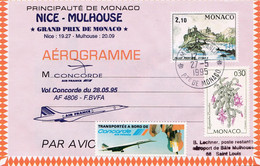 Concorde, Vol Nice-Mulhouse 28.05.95, Aérogramme De Monaco, Vignette - Concorde