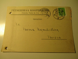 ESTONIA 1940 PETSERIMAA KOOPERATIIV PRINTED MATTER PETSERI CANCEL  , OLD POSTCARD  ,3-16 - Estonia