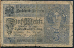 °°° GERMANY REICHSBANKNOTE 5 MARK 1917 °°° - 5 Mark