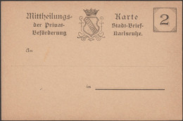 Karlsruhe 1886. Entier Postal De Poste Privée, Carte à 2 Pf. Fidelitas, Ordre De La Loyauté, Armoiries De Karlsruhe - Andere & Zonder Classificatie