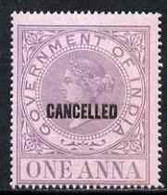 India 1869 QV Revenue 1a Opt'd CANCELLED Superb Unmounted Mint - 1858-79 Compagnie Des Indes & Gouvernement De La Reine