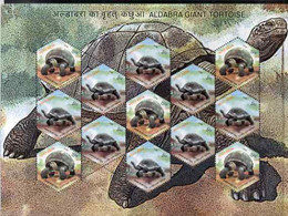 India 2008 Aldabra Giant Tortoise Hexagonal Shaped, Sheetlet Containing 8 X 5r Values Plus 5 X 15r Values Unmounted Mint - Blocchi & Foglietti