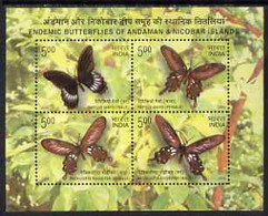 India 2008 Butterflies Perf M/sheet Containing Set Of 4 Values Unmounted Mint - Blocchi & Foglietti