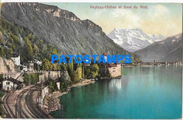 177197 SWITZERLAND VEYTAUX CHILLON & MIDI TOOTH VIEW PANORAMA RAILROAD POSTAL POSTCARD - Veytaux