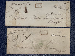 Lot De 2 Lettres Cursives / Cachet à Date MONCEAUX 60 - Nevers - Orléans - Angers - 1801-1848: Vorläufer XIX