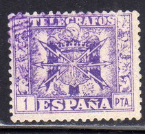 SPAIN ESPAÑA SPAGNA 1940 TELEGRAFOS FISCAL REVENUE PESETA 1p USED USATO OBLITERE' - Fiscal-postal