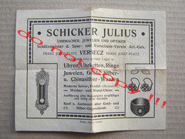 Advertising Mini Flyer For Watches ( 1909 ) SCHNICKER JULIUS / UHRMACHER, JUWELIER UND OPTIKER - Versecz, Vršac, Serbia - Autres & Non Classés