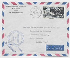 OCEANIE PA 13FR SEUL LETTRE COVER PAPEETE ILE TAHITI 20.4.1957 + ENTETE GOUVERNEUR - Cartas & Documentos
