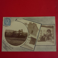 CARTE PHOTO ST JULIEN DU SAULT LA GARE TRAIN ET AUTOMOBILE MULTIVUES TRIPTYQUE - Saint Julien Du Sault