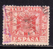 SPAIN ESPAÑA SPAGNA 1940 TELEGRAFOS FISCAL REVENUE CENT. 50c USED USATO OBLITERE' - Postage-Revenue Stamps