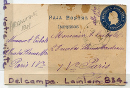 - Partie D'entier Postal Collé Sur CPA De Buénos Aaire, 1901, Rare, Pour Paris XVéme, TBE, Scans.  . - Storia Postale