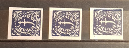 INDIA NAWANAGAR/NOWANUGGUR 1877 / 3 STAMPS  DOCRA INDIGO BLUE IMPERFORED NO GUM - Nowanuggur
