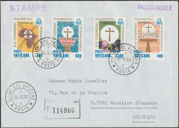 Vatican 1985 Y&T 779 à 782 Michel 876 à 879 Sur Lettre Recommandée. Congrès Eucharistique - Lettres & Documents
