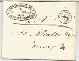 TARRAGONA A CONESA 1860 FRANQUICIA SN AL DORSO MAT CERVERA LERIDA DEL ADMINISTRADOR DE LA HACIENDA PUBLICA - Franquicia Postal