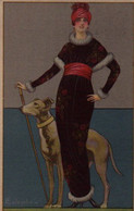 Belle Illustrée Signée COLOMBO : : Belle Femme Art Deco Au Lévrier Greyhound - Colombo, E.