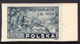 POLAND POLSKA - 1945 - WESTERPLATTE - IMPERFORATE STAMP - MINT NOT HINGED SOUVENIR 8.4 - Unused Stamps
