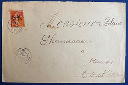 Lettre 1913 Avec Timbre Semeuse Franchise Militaire N°5 10c Rouge Oblitéré Du Dateur De BI-NHI / Tonkin Pour HANOI RR ! - Lettres & Documents