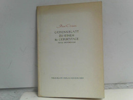 Paul Clemen Gedenkblatt Zu Seinem 80. Geburtstag Am 31. Oktober 1946 - Biographien & Memoiren