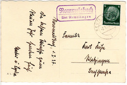 DR 1937, Landpost Stpl. ROMMELSBACH über Reutlingen Auf Karte M. 6 Pf. - Sin Clasificación