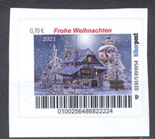 Biber Post Frohe Weihnachten 2021  (Haus Mit Schneemann)  (0,70) G1291 - Privatpost