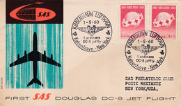 Denmark - 1960 Kobenhavn To New York 1st SAS Douglas DC8 Flight Cover - Poste Aérienne