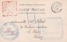 Vietri Carte Postale Avec Cachet Bleu PLACE DE DONG-DANG LE COMMANDANT D'ARMES + Cachet Rouge Tombstone Indochine Tonkin - Cartas & Documentos