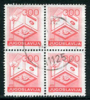 YUGOSLAVIA 1989 Postal Services Definitive 300 D. Perforated 13¼  Block Of 4 Used.  Michel 2342A - Gebraucht