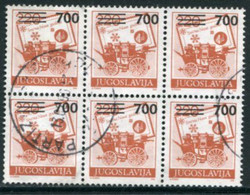 YUGOSLAVIA 1989  Surcharge 700  On 220 D Block Of 6 Used.  Michel 2359 - Oblitérés