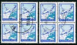 YUGOSLAVIA 1990 Revalued Postal Services Definitive 5 D. Both Perforations Blocks Of 4 Used.  Michel 2399A,C - Oblitérés