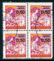 YUGOSLAVIA 1990 Surcharge 0.50 On 2 D. Perforated 13¼ Block Of 4  MNH / **.  Michel 2437A - Gebruikt