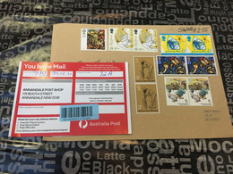 (2 E 31) Large Letter Posted From UK To Australia (posted During COVID-19 Pandemic) 11 Stamps + Red Label (un-cancelled) - Sin Clasificación