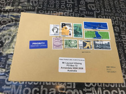 (2 E 31) Large Letter Priority From Denmark To Australia (posted During COVID-19 Pandemic) 9 Stamps - Cartas & Documentos