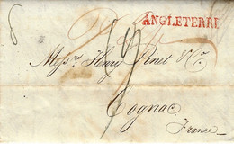 1824- Lettre De HULL ( Royaume Uni ) Pour Cognac ( Charente ) Entrée ANGLETERRE 41 Mm Rouge - Marques D'entrées