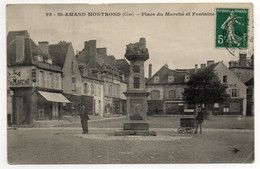 CPA   18      SAINT AMAND MONTROND  -    PLACE DU MARCHE ET FONTAINE - Saint-Amand-Montrond