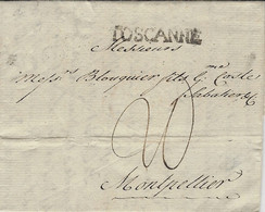 1798- Lettre De Livourne ( Livorno ) Pour Montpellier Taxe 20 D  Entrée TOSCANE  Noir 34 Mm - Marques D'entrées