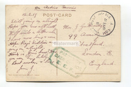 Base Army Post Office T, Egypt Postmark - First World War On Active Service Postcard From 1917, E. E. F. Censor Mark - Brieven En Documenten