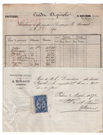 VP18.833 - 1872 - Reçu & Bordereau - Manufacture Centrale A. BIRAUD & Crédit Agricole M.BRECHARD Directeur à POITIERS - Banca & Assicurazione