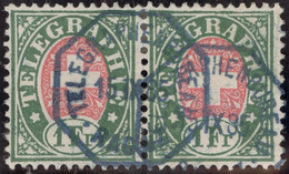 Heimat SG RAGAZ 1885-09-15 Blauer Telegraphen-Stempel Auf Paar 1Fr. Zu#17 Telegraphen-Marke - Telégrafo