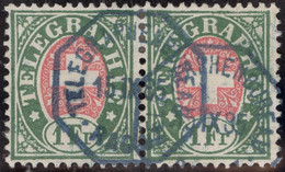 Heimat SG RAGAZ 1885-09-15 Blauer Telegraphen-Stempel Auf Paar 1Fr. Zu#17 Telegraphen-Marke - Telegrafo