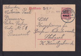 RUMÄNIEN - 1917 - 10 B. Ganzsache (P 1) Ab Bukarst Nach Stuttgart - Zensur - Bezetting 1914-18