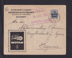 RUMÄNIEN - 1918 - 25 B. Auf Firmenbrief Ab Bukarest Nach SEGARCEA - Zensur - Besetzungen 1914-18