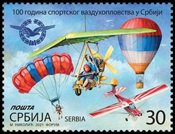 Serbia 2021 1 V MNH 100th Anniversary Of Sports Aviation In Serbia Aeroclub - Parachutisme