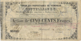 UNION DES PROPRIETAIRES DE VIGNOBLES " BOUTELLEAU" A BARBEZIEUX  PRES COGNAC -ACTION DE 500 FRS - 1857 - Landbouw