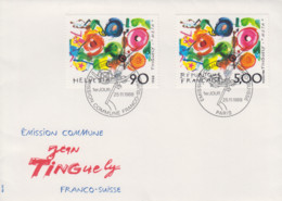 Enveloppe  FDC  1er  Jour   FRANCE - SUISSE    Oeuvre  De  Jean  TINGUELY     Emission  Commune  Avec  La  SUISSE   1988 - Joint Issues