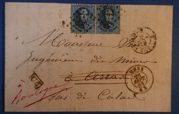 D93 BELGIQUE BELLE LETTRE 1864 MONS POUR ARRAS PUIS REDIST BOULOGNE FRANCE BELLE .PAIRE 20 CENT + CACHETS ET TEMOIGNAGE - 1849-1865 Medallones (Otros)