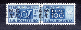 Trieste Zona A - Pacchi Postali 100 Lire Con Soprastampa Spostata Sass. 9gb ** MNH - Postpaketen/concessie